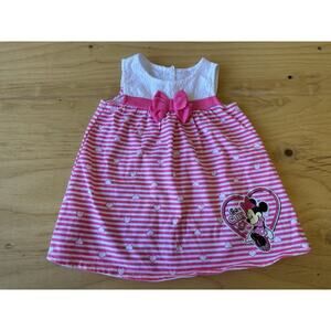 Disney Baby Minnie Mouse Dress 6-9 Month Pink Stripes Sleevless Eylette Hearts